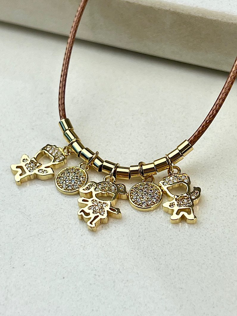 Colar de Couro Pingentes Filhos Personalizado