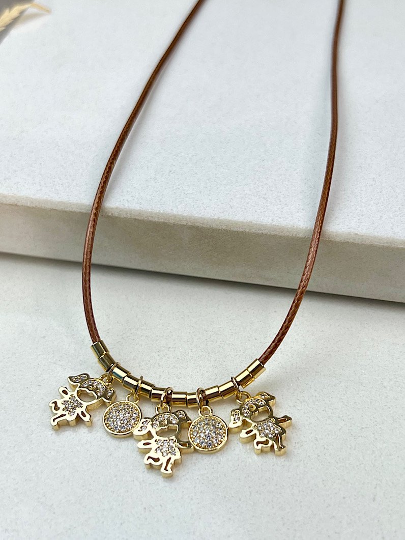 Colar de Couro Pingentes Filhos Personalizado