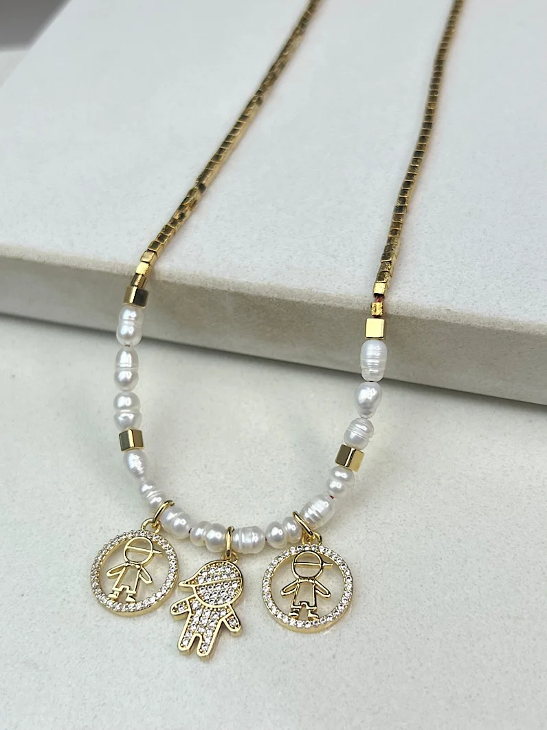 Colar de Pérola e Canutilhos Pingentes Filhos Personalizado