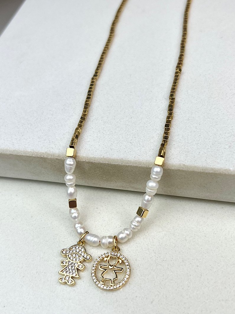 Colar de Pérola e Canutilhos Pingentes Filhos Personalizado