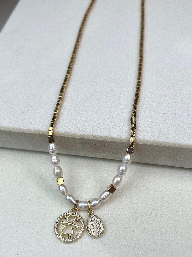 Colar de Pérola e Canutilhos Pingentes Filhos Personalizado