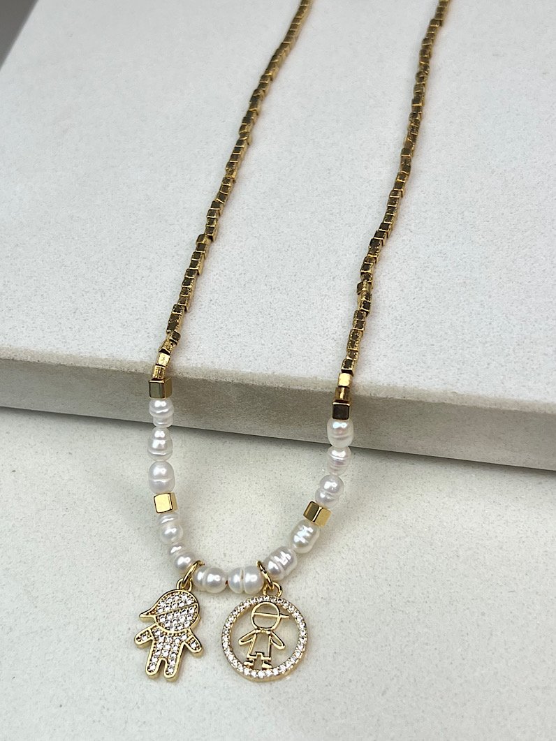 Colar de Pérola e Canutilhos Pingentes Filhos Personalizado