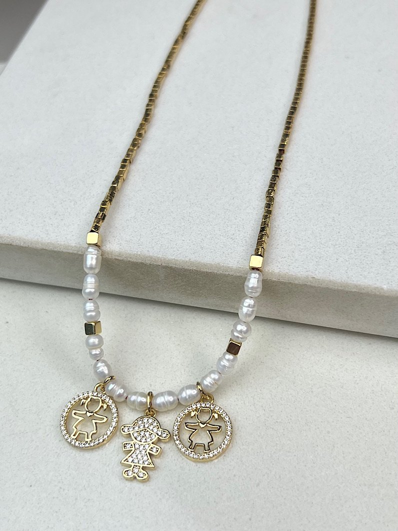 Colar de Pérola e Canutilhos Pingentes Filhos Personalizado