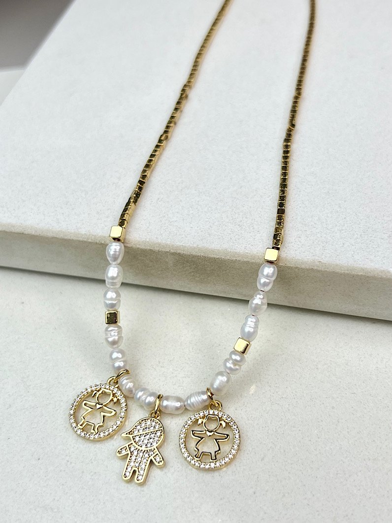 Colar de Pérola e Canutilhos Pingentes Filhos Personalizado