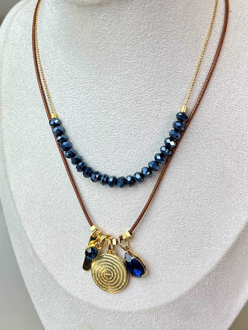 Colar Duplo Anne Pingente Oração do Pai Nosso Dourado - Marinho