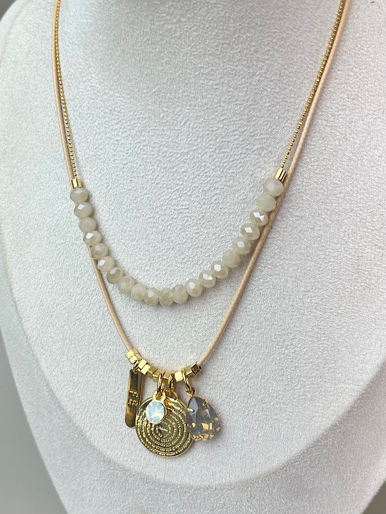 Colar Duplo Anne Pingente Oração do Pai Nosso Dourado - Bege