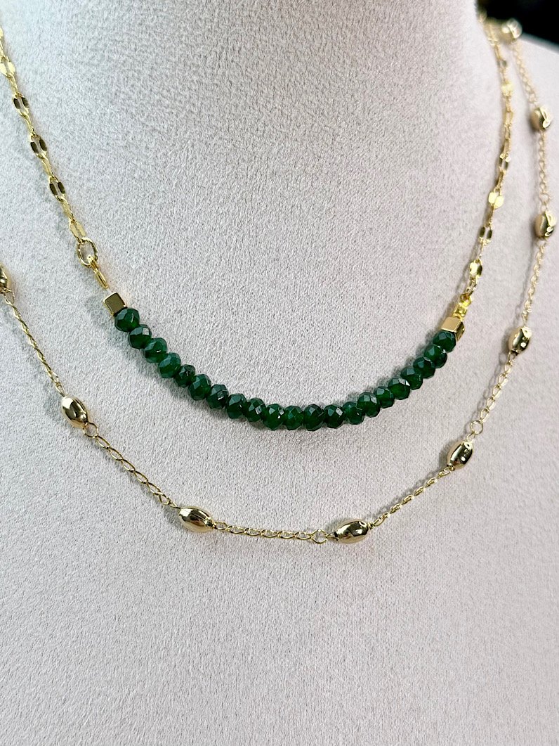 Colar Duplo Aura Pedra Esmeralda