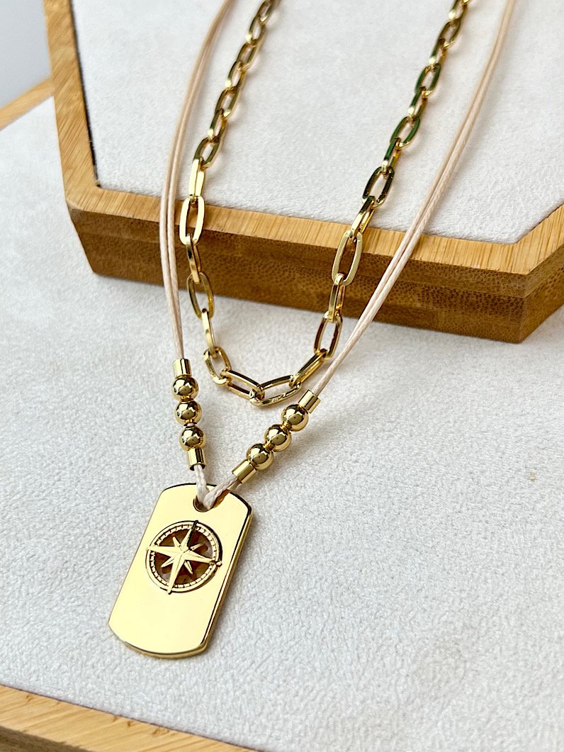 Colar Duplo Isabela Pingente Rosa dos Ventos