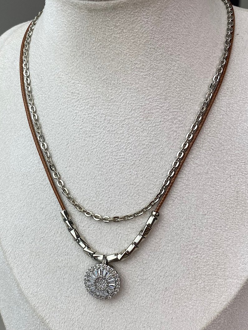 Colar Duplo Larissa Pingente Pizza de Zircônia