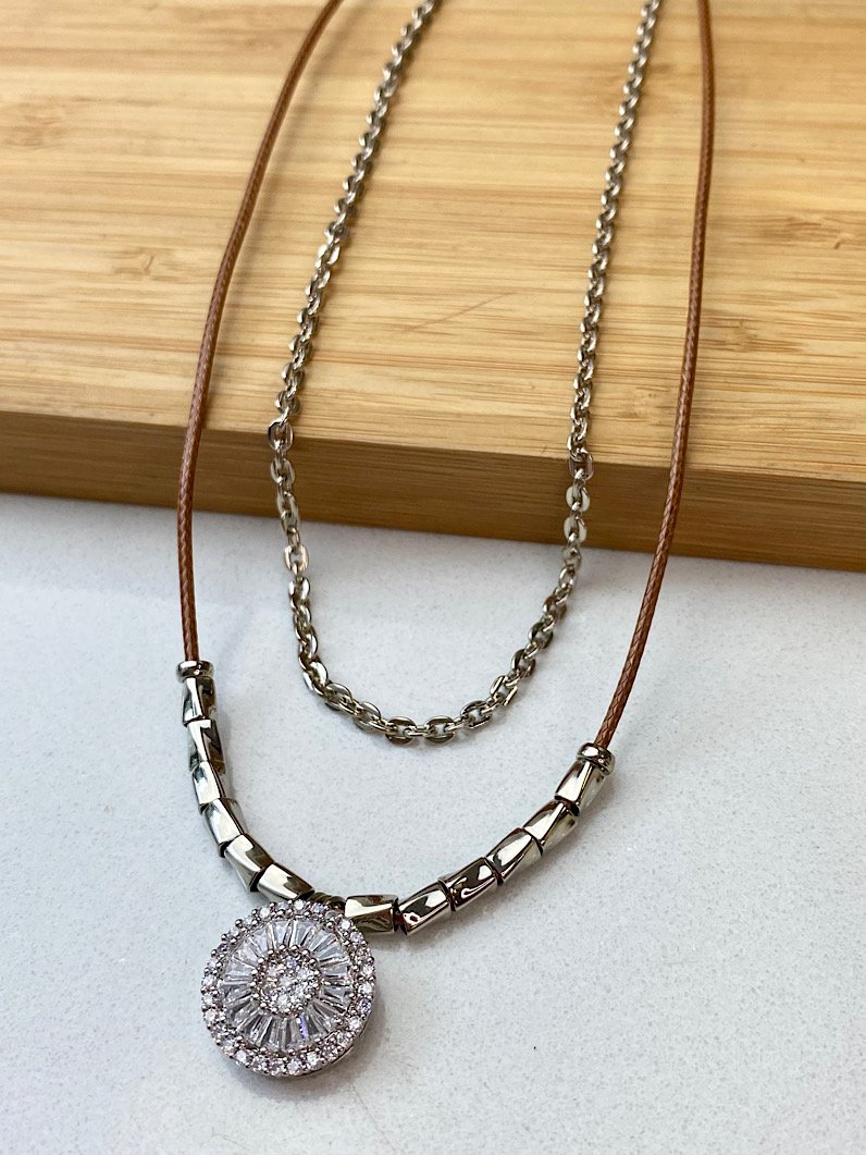 Colar Duplo Larissa Pingente Pizza de Zircônia