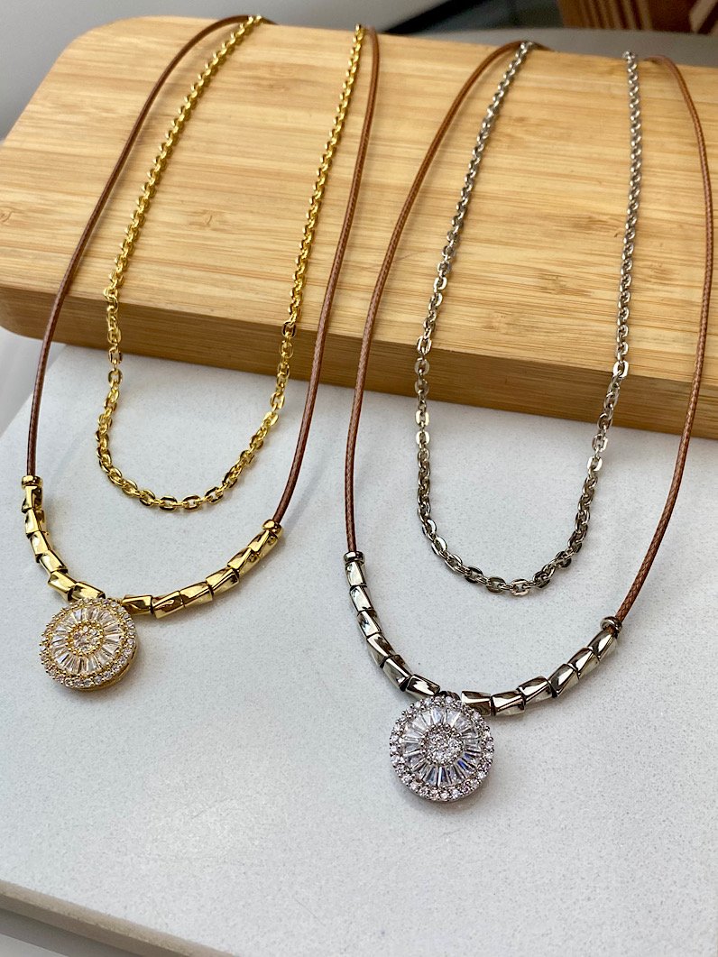 Colar Duplo Larissa Pingente Pizza de Zircônia