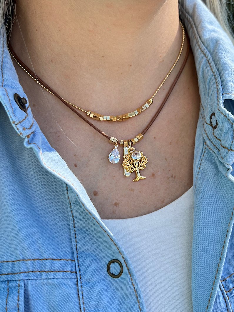 Colar Duplo Marina Pingente Árvore da Vida - Dourado