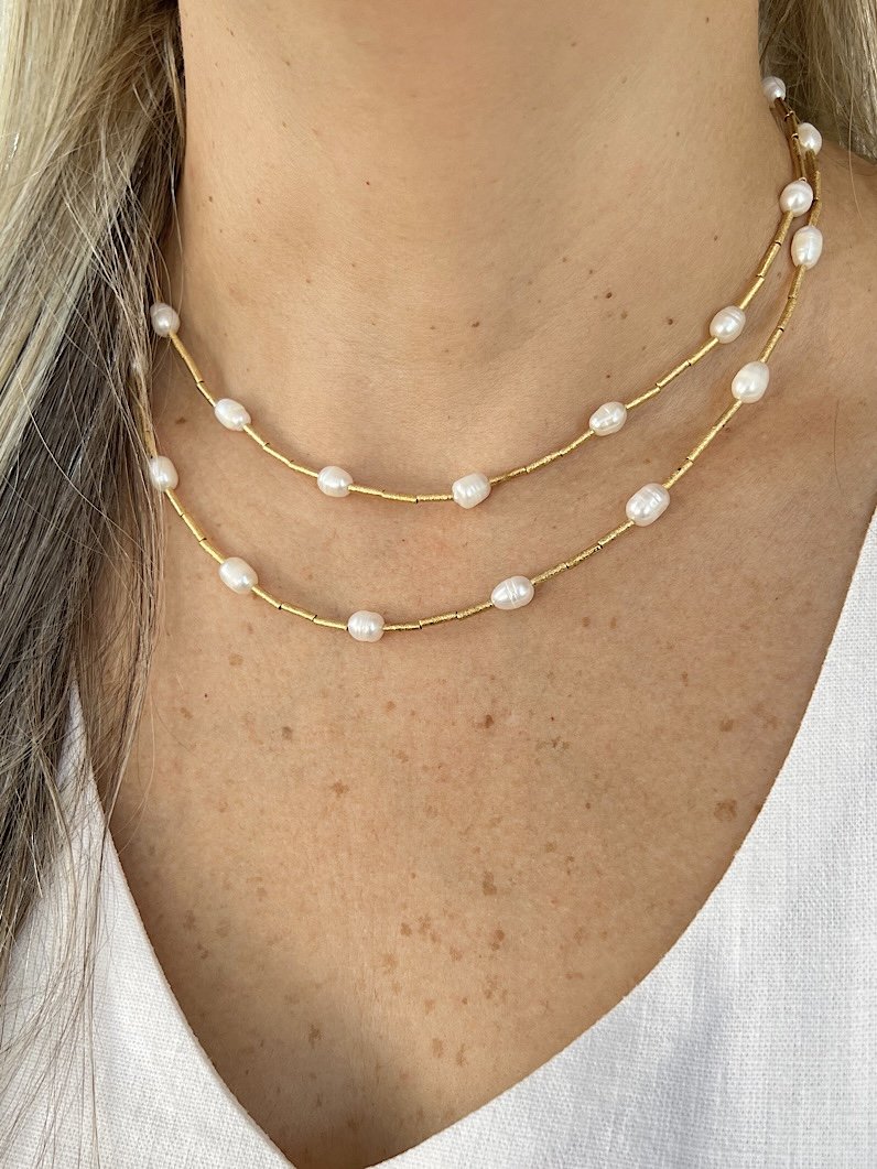 Colar Duplo Rita de Pérolas e Canutilhos