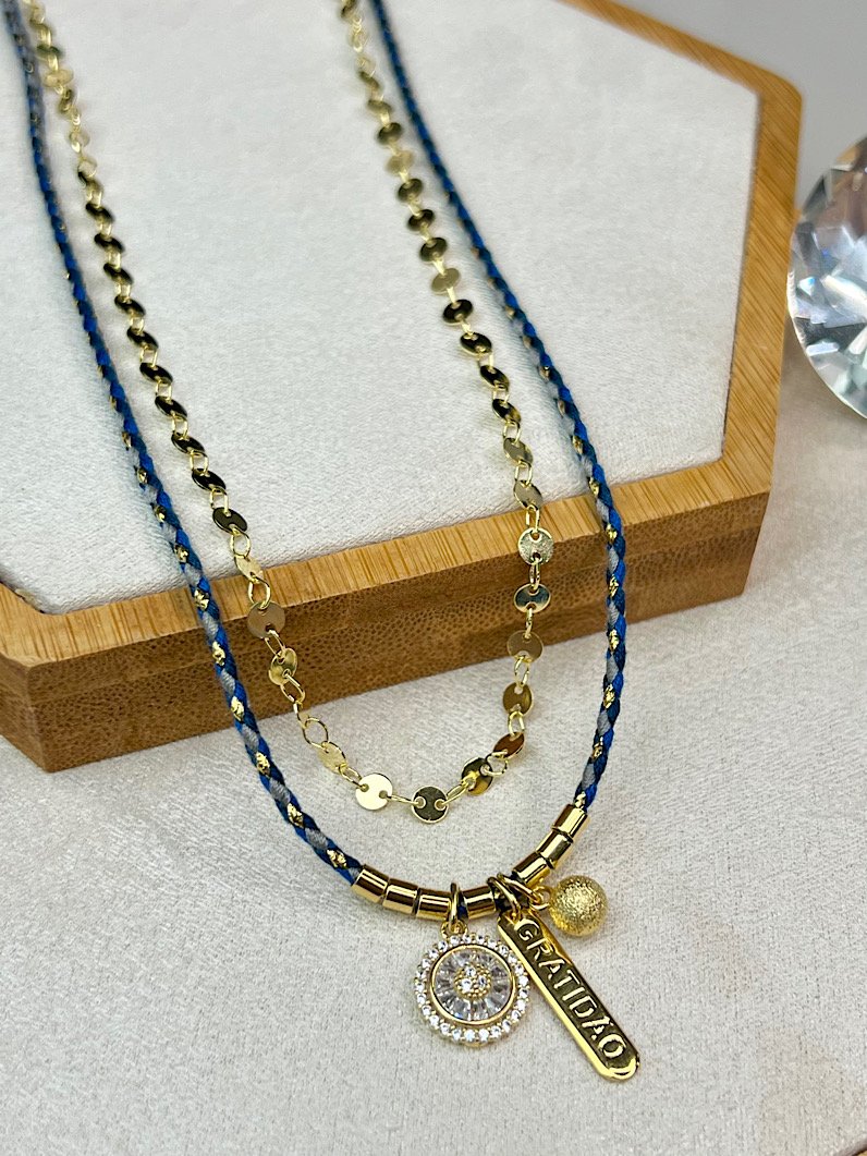 Colar Duplo Xuxa Marinho de Pizza Dourado