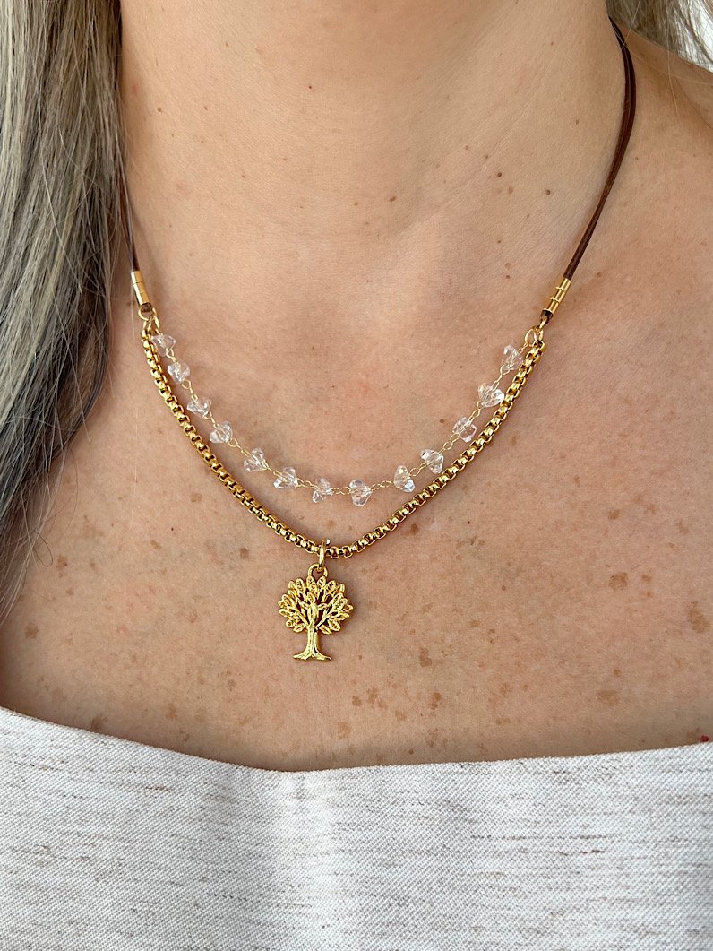 Colar Duplo Zoe Árvore da Vida Dourado