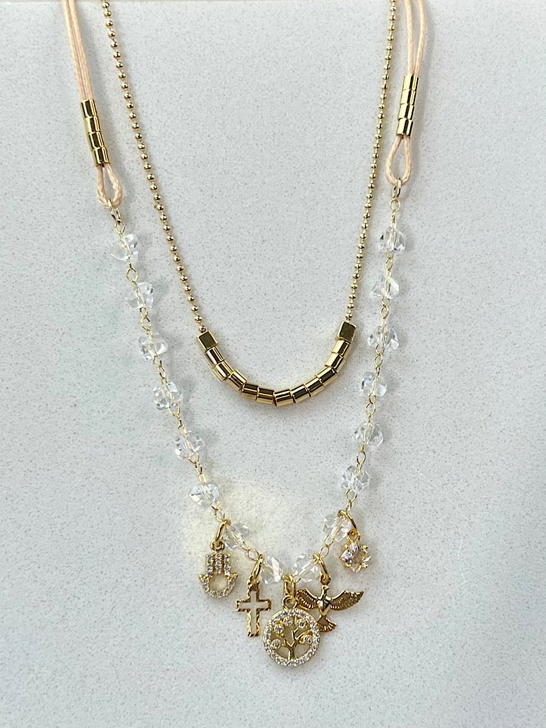 Colar Duplo Zoe de Cristais de Vidro e Pingente