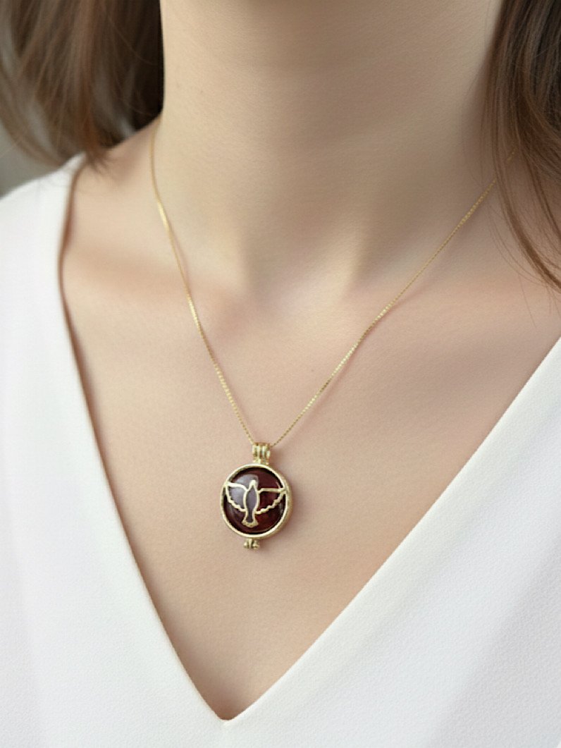 Colar Espirito Santo Relicário Com 7 Pedras Naturais