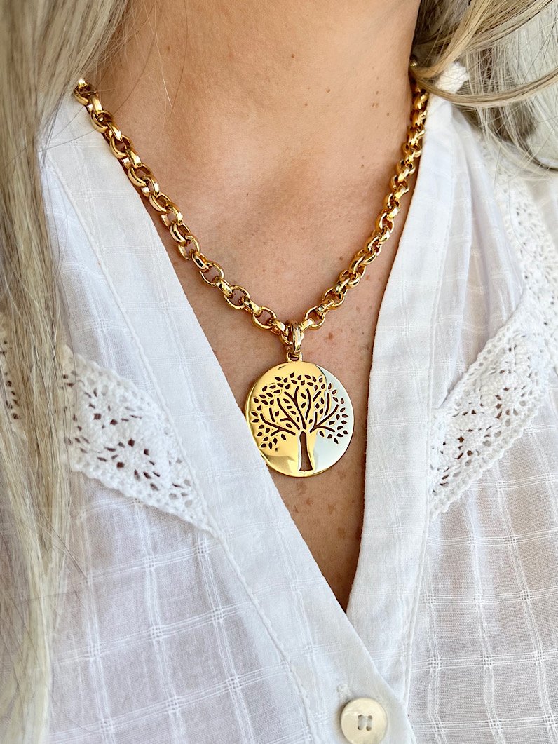Colar Ivy Elo Português Pingente Árvore da Vida - Dourado