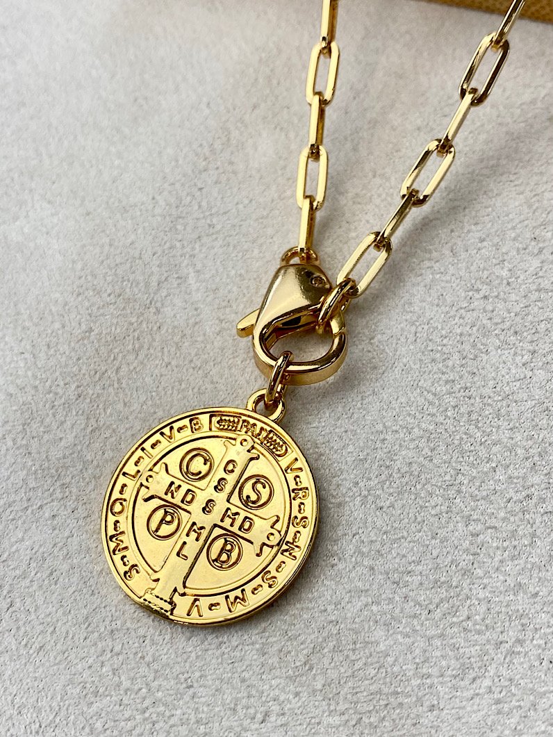Colar Mel Medalha São Bento Dourada