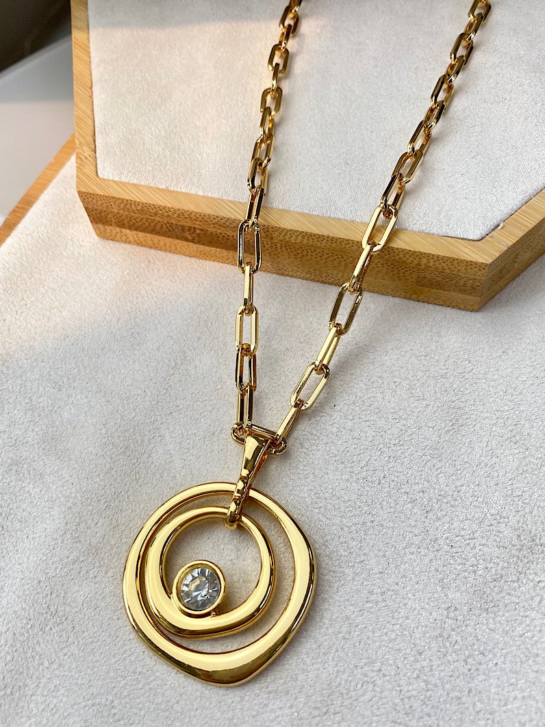 Colar Mika de Corrente Elo com Strass - Dourado