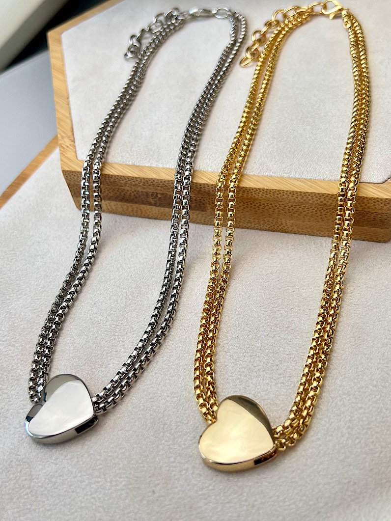 Colar Rachel Corrente Dupla Pingente Coração