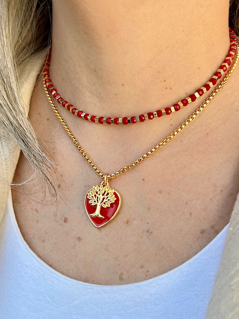 Colar Selma Pingente Coração e Árvore da Vida Dourado