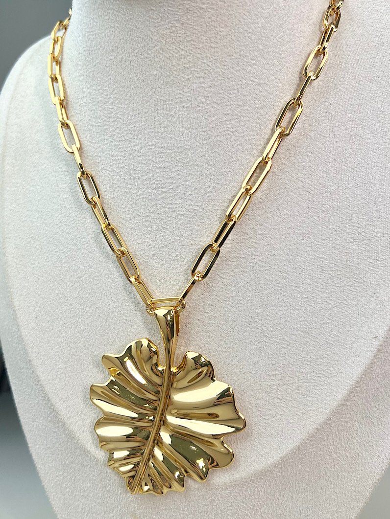 Colar Val de Corrente Pingente Folha - Dourado