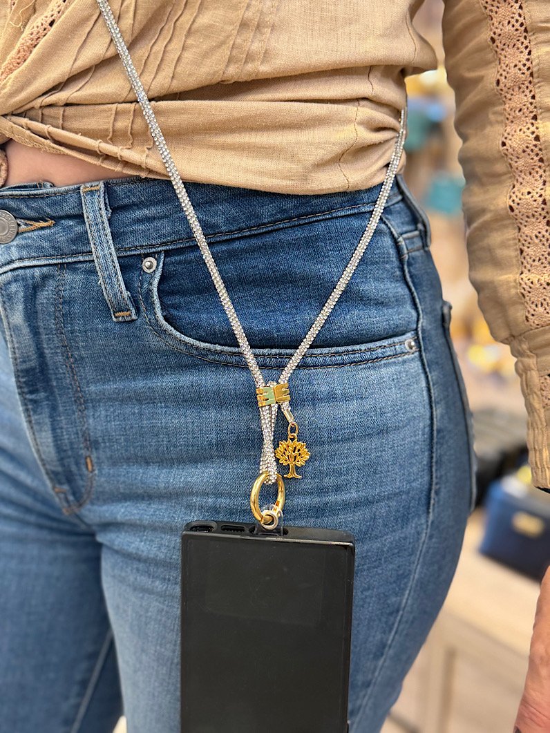 Cordão Pescoço Para Celular Brilhante Cristal Dourado