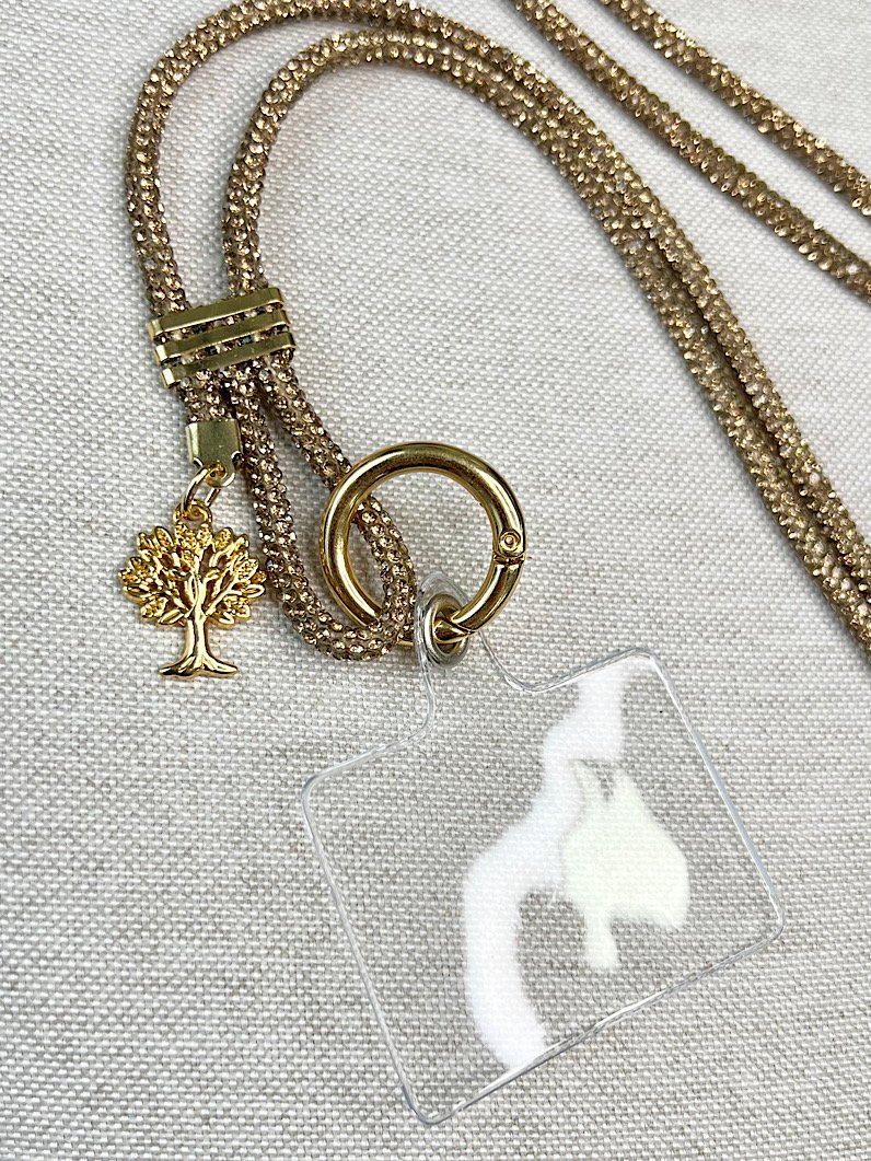 Cordão Pescoço Para Celular Brilhante Marrom Dourado