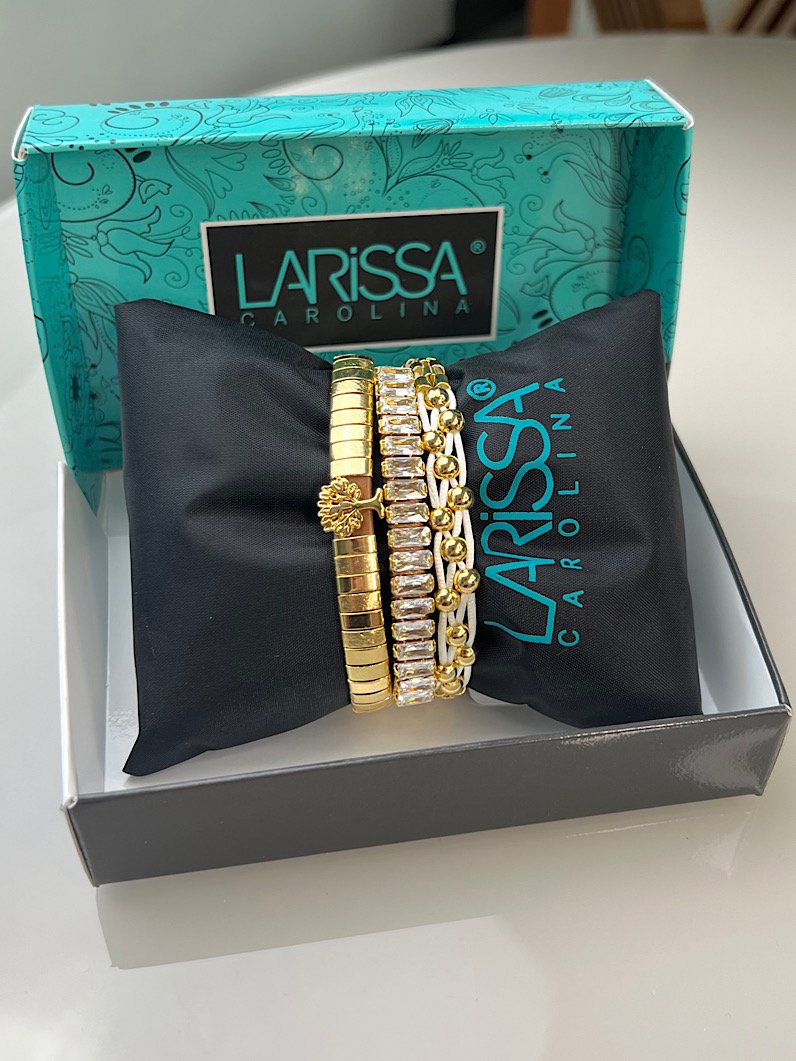 Kit 3 Pulseiras Ajustáveis Árvore da Vida e Zircônia - Dourado