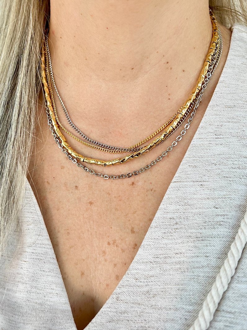 Kit Colar e Brinco Corrente Dourado e Prata