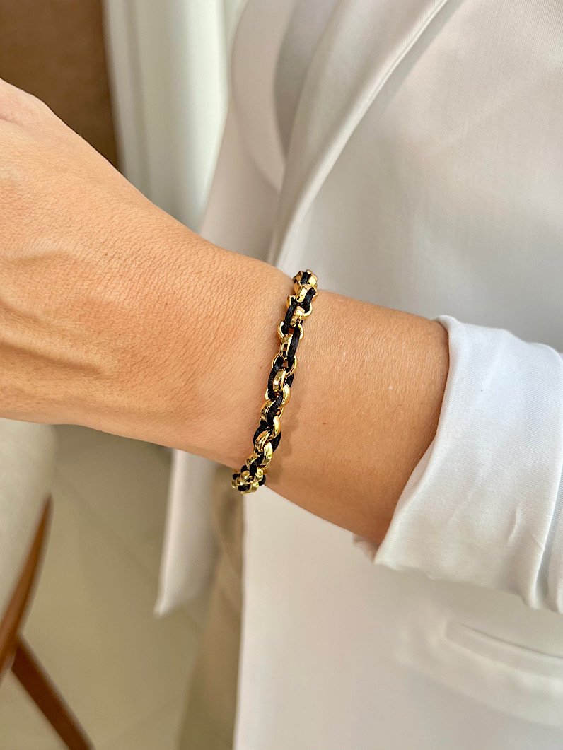 Kit Colar e Pulseira Corrente e Fio Preto