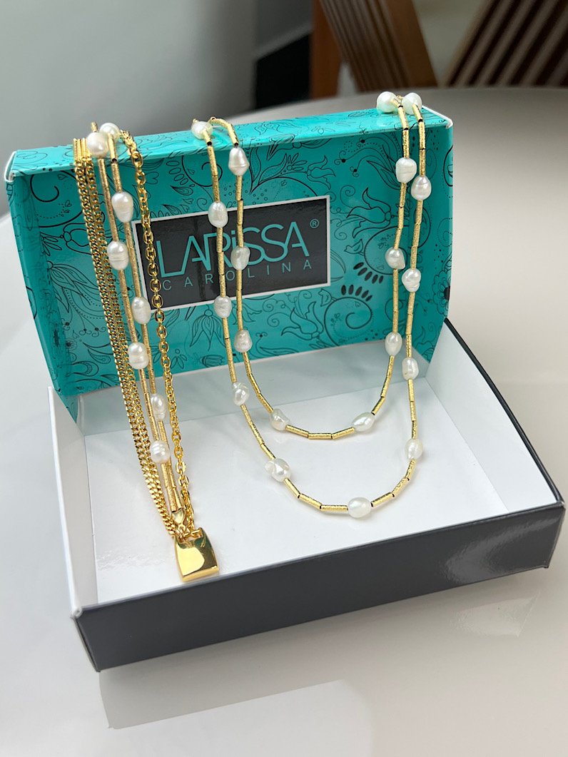 Kit Colar e Pulseira de Canutilhos e Pérolas Dourado