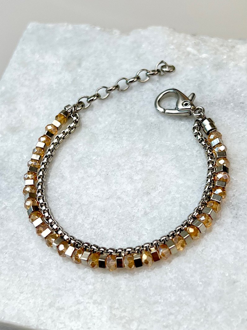 Kit Colar e Pulseira de Cristais Bege