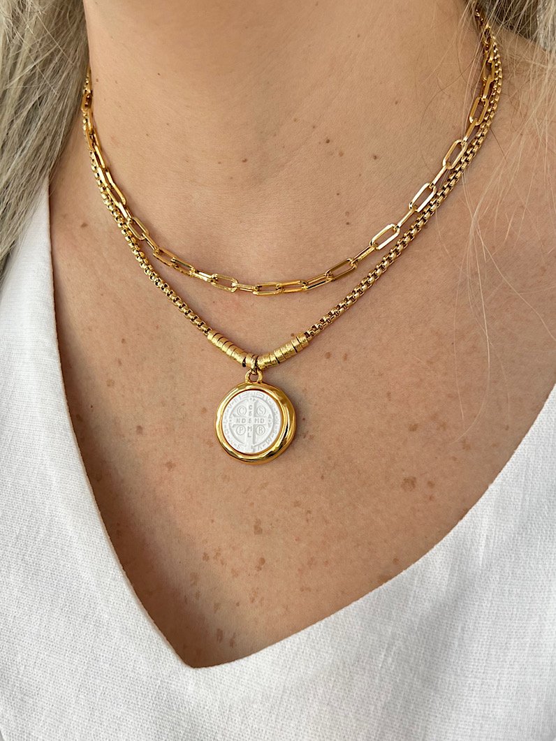 Kit Colar e Pulseira de São Bento Branca