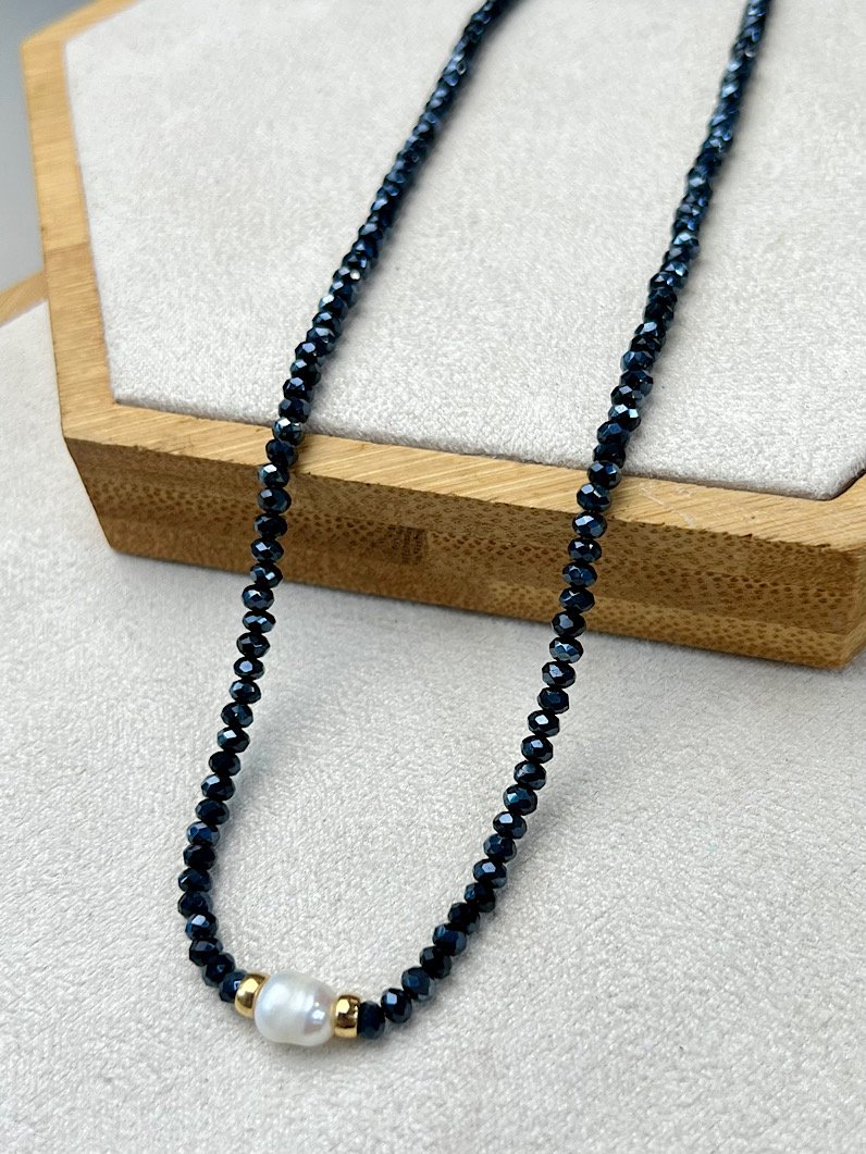 Kit Colar e Pulseira Pérola e Cristais Marinho