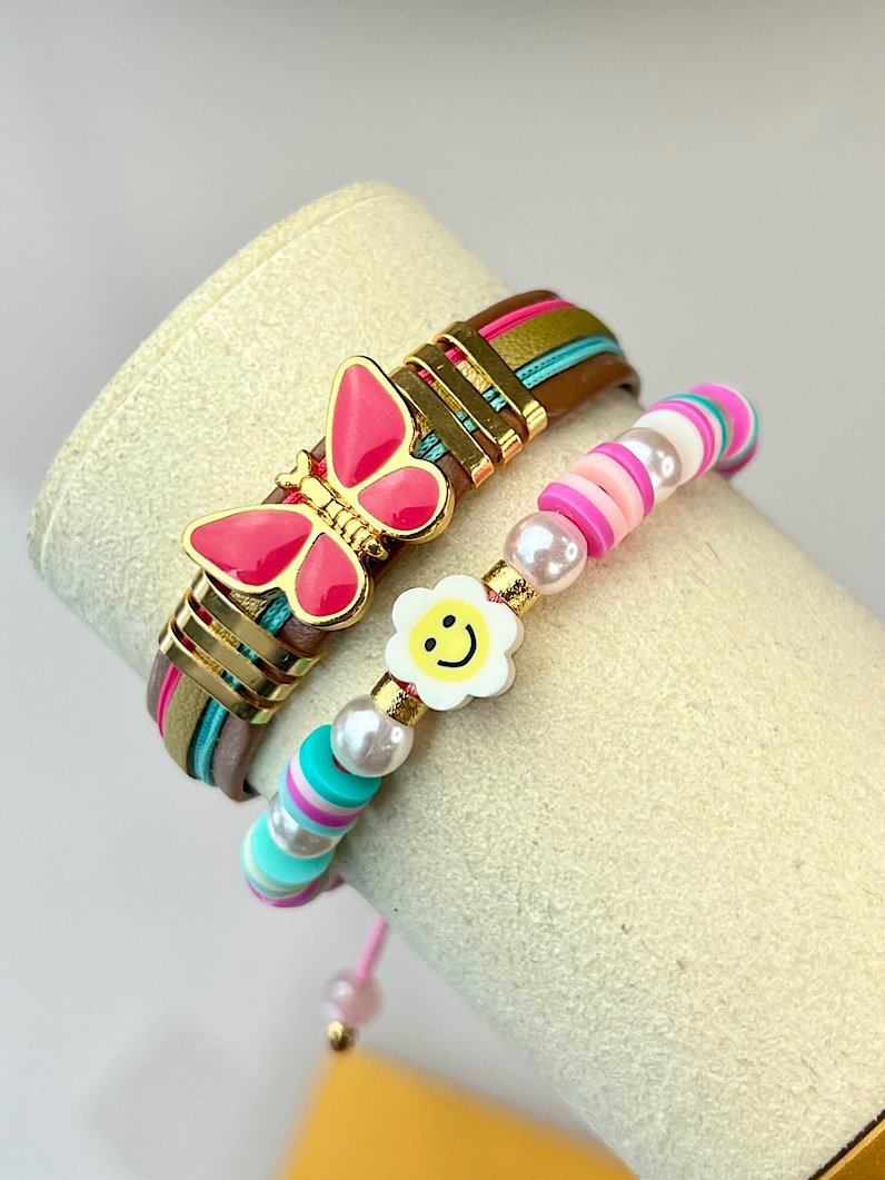 Kit de Pulseiras Ajustável Infantil Borboleta Dourado