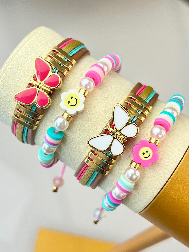 Kit de Pulseiras Ajustável Infantil Borboleta Dourado