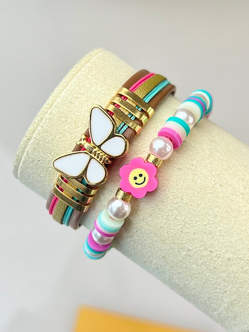 Kit de Pulseiras Ajustável Infantil Borboleta Dourado