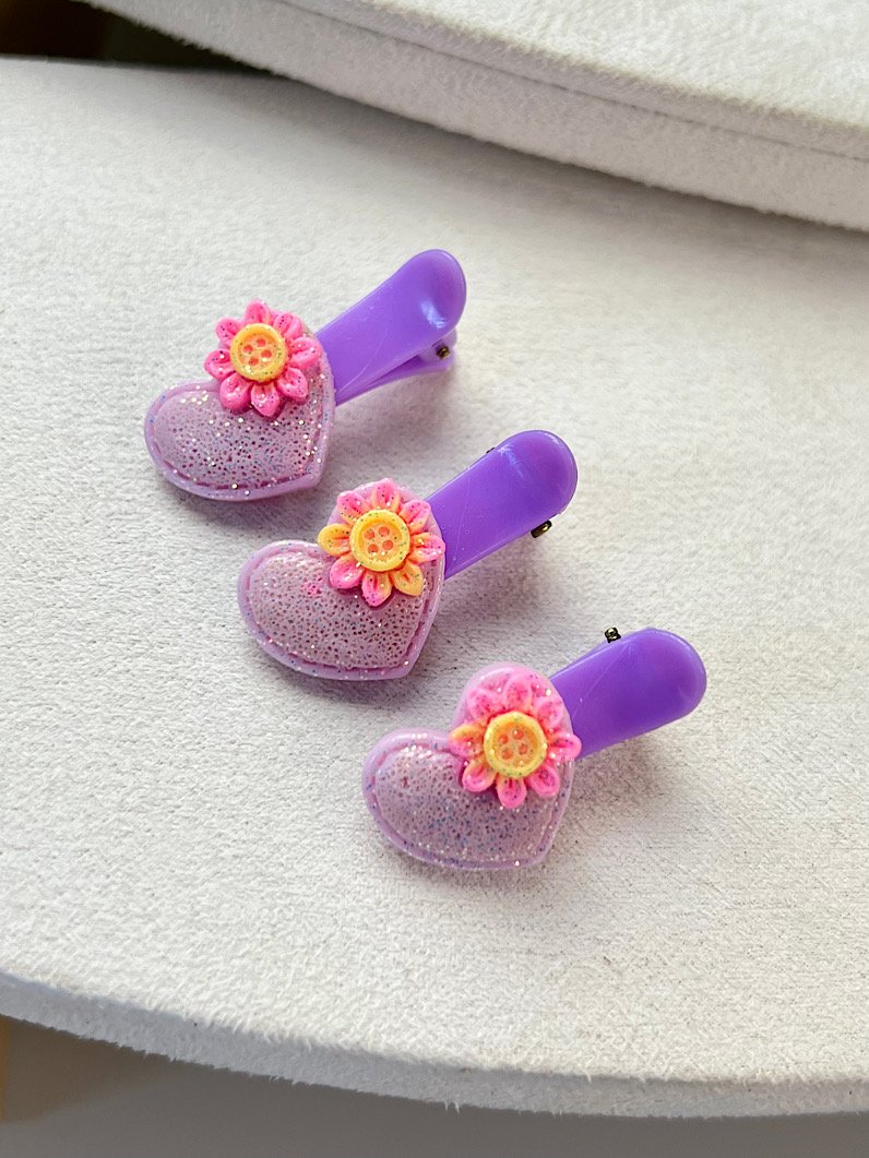 Kit Presilhas Infantil de Coração e Flor - Lilás