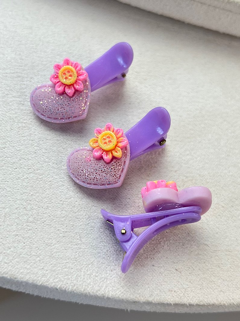 Kit Presilhas Infantil de Coração e Flor