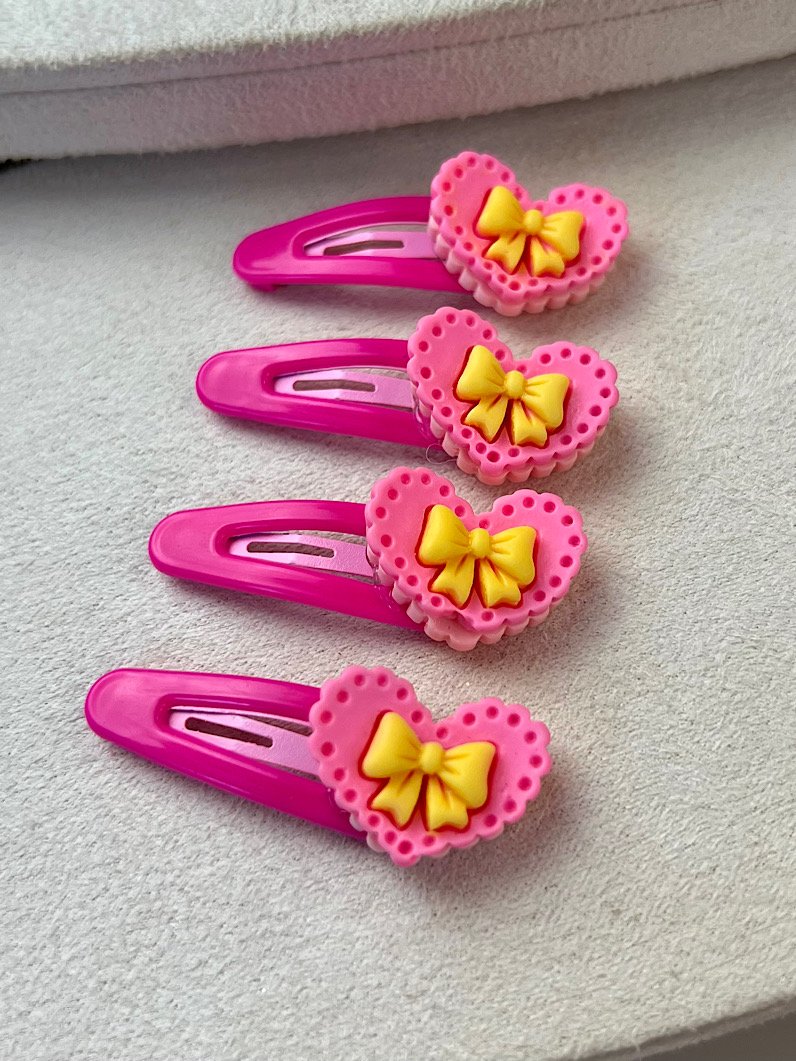 Kit Presilhas Infantil de Coração e Laço - Rosa