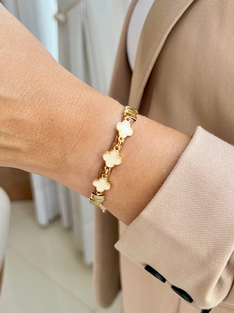 Kit Pulseiras Ajustáveis de Trevo e Zircônia