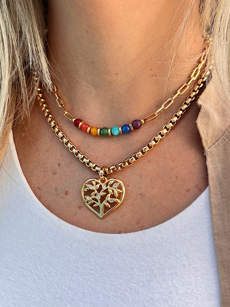 Mix Colares 7 Chakras e Coração - Dourado