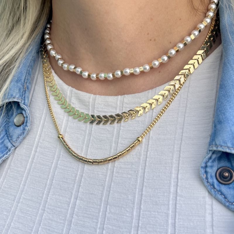 Mix Colares Ariela de Escama e Pérola Dourada - Dourado