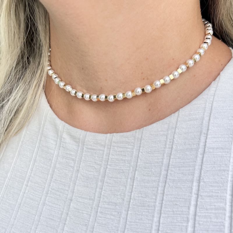 Mix Colares Ariela de Escama e Pérola Dourada