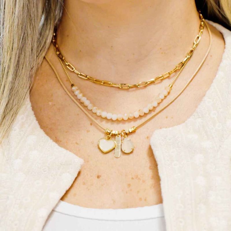 Mix Colares Bege Coração Dourado - Dourado