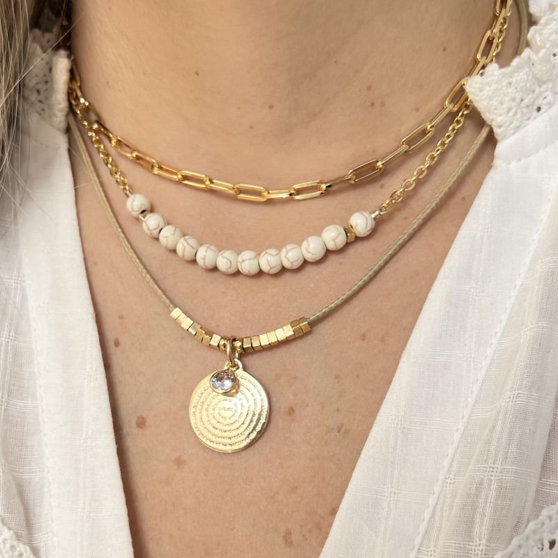 Mix Colares Pedra Natural Oração do Pai Nosso Dourado - Dourado