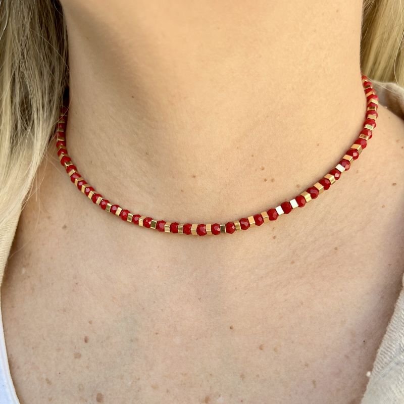 Mix de Colares Vermelho Cristais e Coração Árvore da Vida