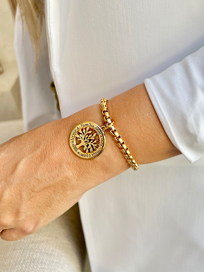 Mix Pulseiras Árvore da Vida e Strass Dourado